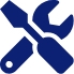 expertos en repuestos de autos, icono azul, blanco, logo de herramientas