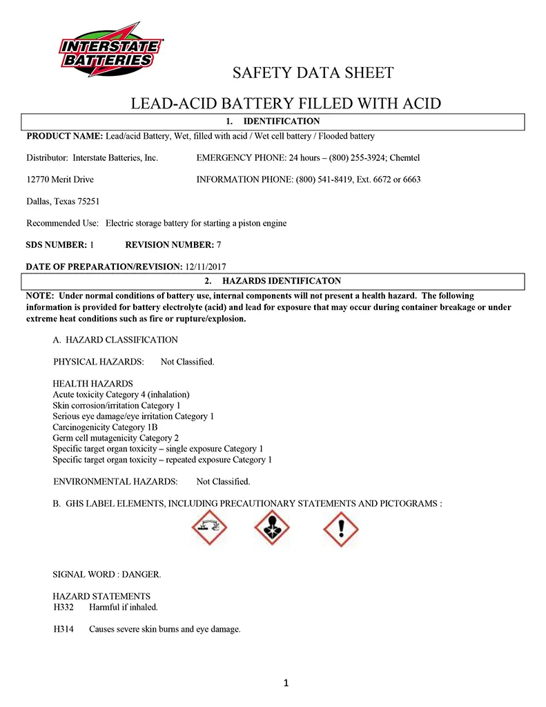 INTERSTATE Battery Material Safety Data Sheet-1