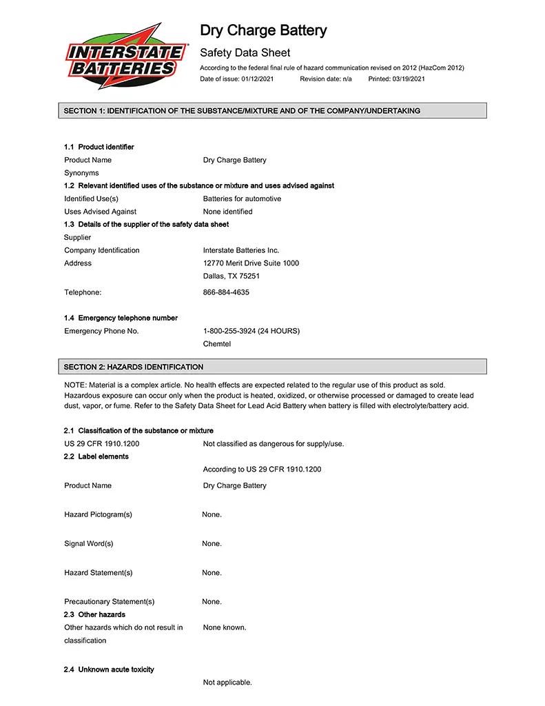 Interstate Battery Material Safety Data Sheet (MOTORCYCLE)-1