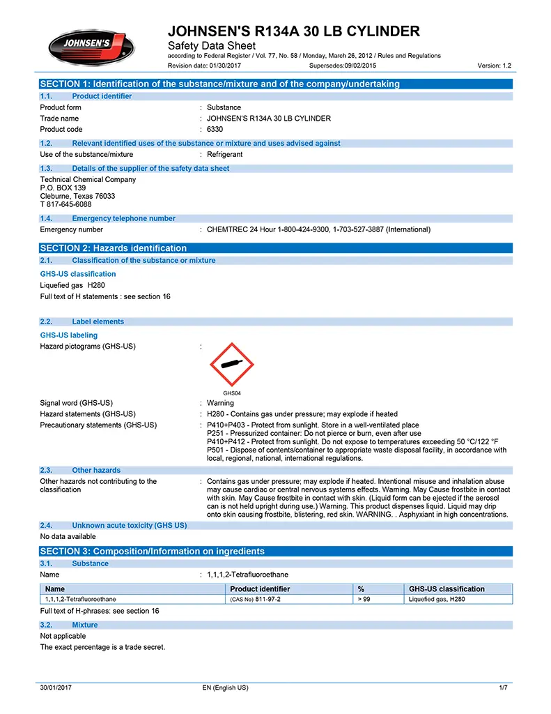 MSDS (R134A) 30 Lbs.-1